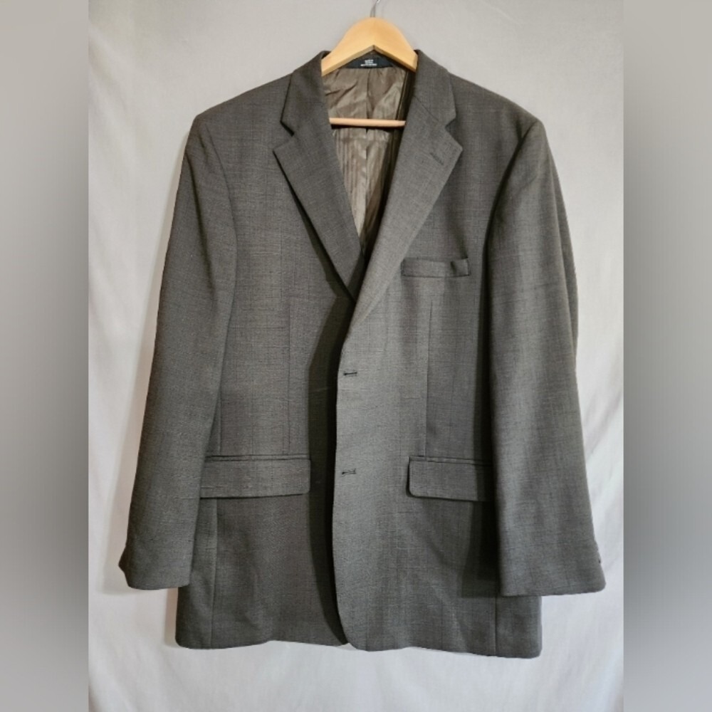 Haggar Black Label Mens Gray Wool Blend Two Button Suit Jacket Blazer 46L